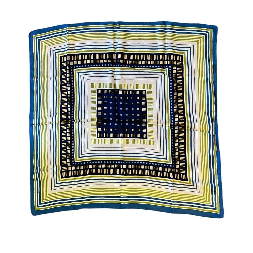 WOODWARD & LOTHROP vintage Italian silk geometric print scarf, blue green yellow